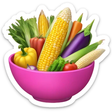 Hot pink bowl of corn on the cob and other vegetables  sticker