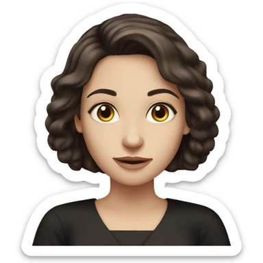 Beautiful skinny white woman long dark brown hair in dark dress with book sticker