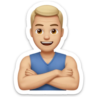 arms crossed around neck angry laughing guy sticker