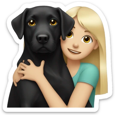 blonde girl with fringe hugging black Labrador sticker