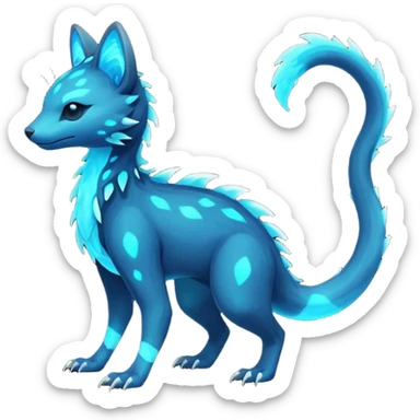 Rare realistic dark-neon glowing bioluminescent edgy badass epic pretty beautiful handsome gorgeous aesthetic colorful vibrant Vernid-Trico-species-Fakemon-creature by LiLaiRa, 4 legs, 1 tail, random markings, (full body) sticker