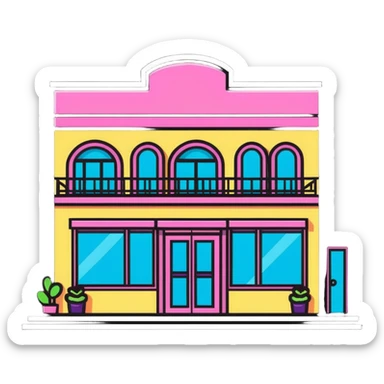 magnifying glass over a beauty salon building sticker