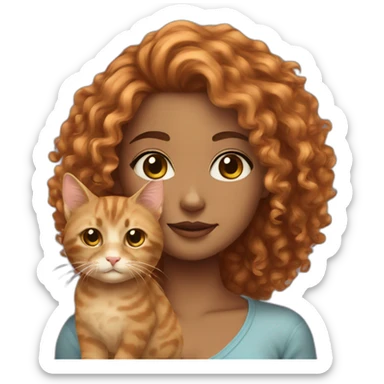 Dyed curly hair Girl with a cat sticker