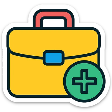 A flat design icon for 'Vacancies' showing a briefcase with a plus sign, suitable for a business presentation. sticker