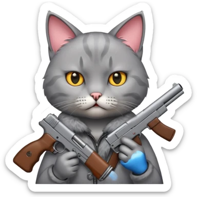 Upset cat with a gun sticker
