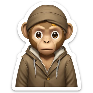 homeless poor monkey with torn clothes  sticker