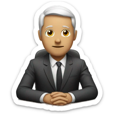 emoji of someone sitting at a desk hands closed together; serious looking sticker