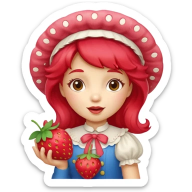 Vintage cartoon character strawberry shortcake hold a strawberry on her hand sticker