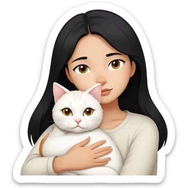 a black hair sleep girl hugs one white jinjila cat,the cat is not sleep sticker