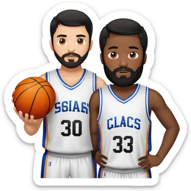 A man in his 30s black hair and bearded man with basketball jersey  sticker