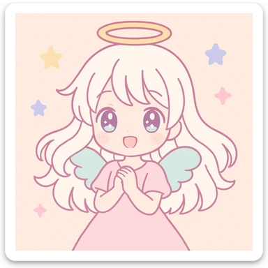 white angel girl, anime style, flowing hair, delicate wings, sparkling eyes sticker