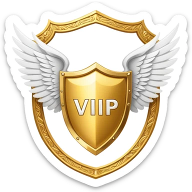 Gold shield with white wings and VIP text in the center sticker