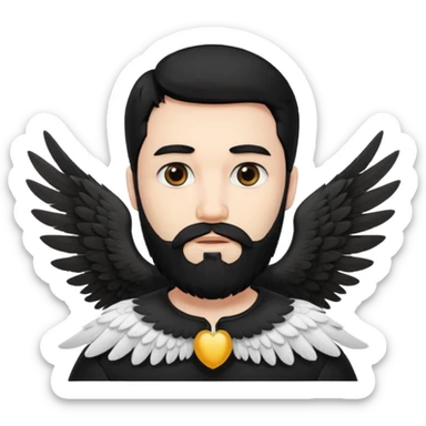 black hair, bearded man angel sticker