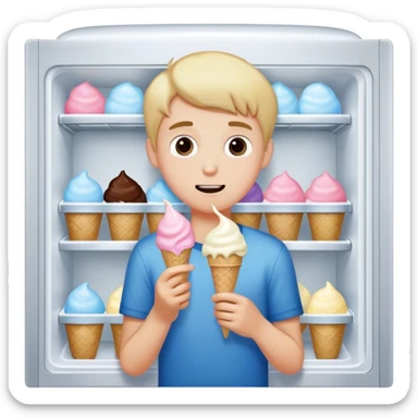 Boy getting ice cream out of the freezer sticker