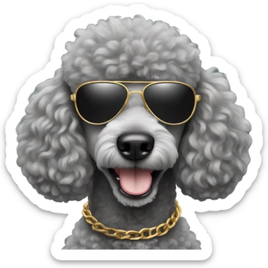 Grey poodle wearing aviator sunglasses and gold chain sticker