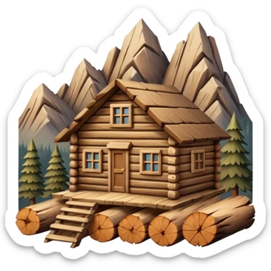  wooden house made of logs in the mountains sticker