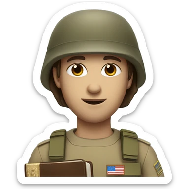 Army soldier holding a bible. No hat. Brown hair blue eyes sticker