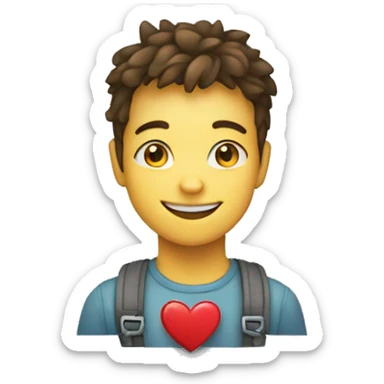 A smiling teenager holds a heart that is made up of small squares sticker