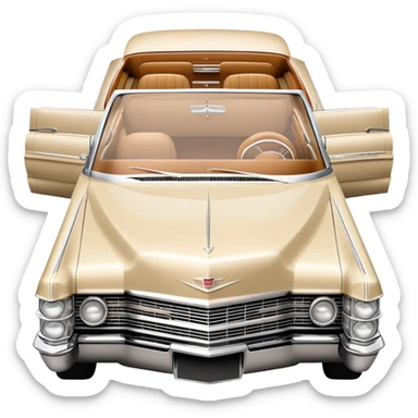 Beige 1966 Cadillac DeVille icon, ultra simplified design, clean 30-degree angle, just essential contours, Once Upon a Hollywood car, iOS emoji style sticker