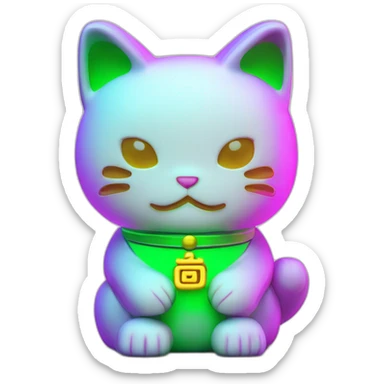 maneki neko 3d in the form of green neon sign sticker