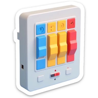 A 19-inch telecommunications switch in a 3D style, using a color palette of three colors (5EC6F1/F9DCAF/353946) sticker