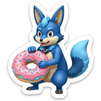 Lucario eating a sugary donut sticker