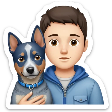boy with blue heeler dog  sticker