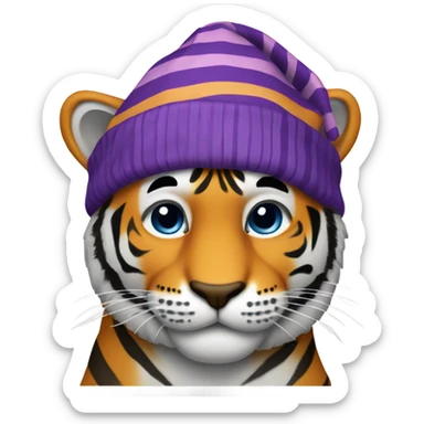 Tiger with striped purple stocking cap sticker