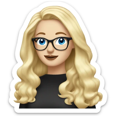 Hyper beautiful blonde Caucasian woman blue eyes and black glasses waving sticker