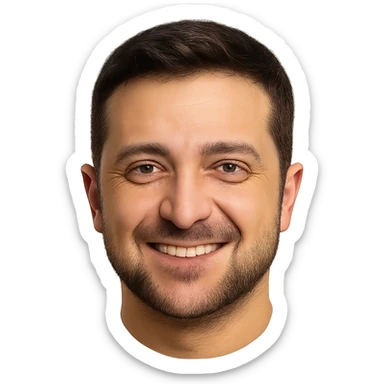 photorealistic emoji style portrait of Vladimir Zelensky smiling, no background sticker