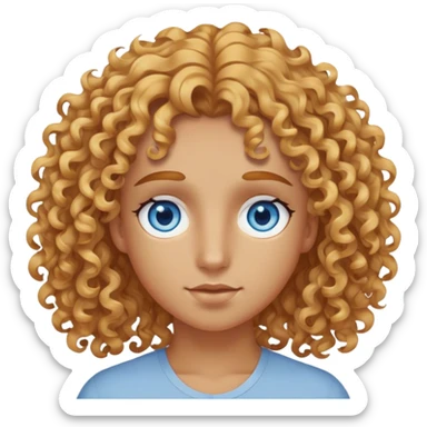 Slightly tanned skin, curly golden hair, greyish blue eyes, very pretty  sticker