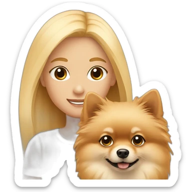 Blonde girl and blonde boy with brown Pomeranian sticker