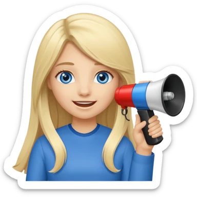blue eyes blonde girl with megaphone saying timeout long hair smiling sticker