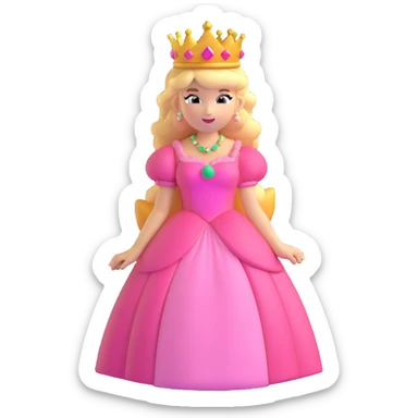 Princess Peach from Mario games with blonde hair, pink dress, crown sticker