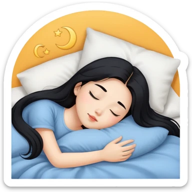Beautiful Asian girl with long black hair sleeping in bed sticker