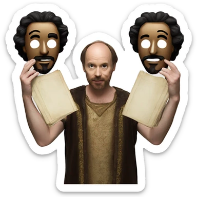 Shakespeare holds two masks in his hands - comedy and tragedy sticker