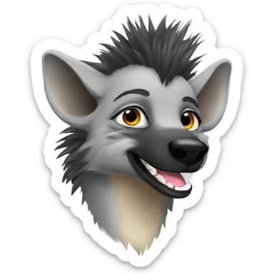 Gray hyena with hawk hair style grinning  sticker