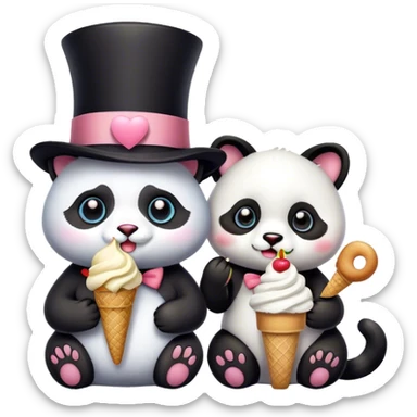 Cat with tophat + Panda eating ice cream sticker