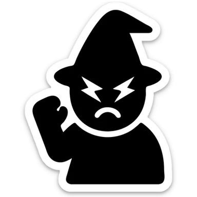 angry wizard with lightning eyes and a balled up fist sticker