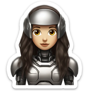 Cyborg robot girl dark brown long hair and helmet sticker