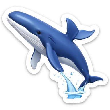A 3D cartoon whale tail rising from the water, smooth surface reflection, ocean background, Memoji-style. sticker