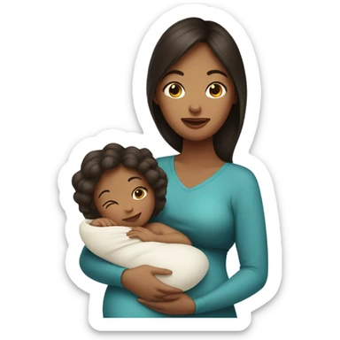 Pregnant Woman with dark brown hair Holding A Newborn Baby sticker