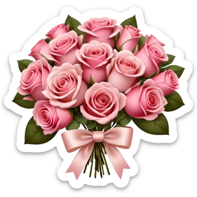 A bouquet of Satin Pink and Rustic Red roses tied with a delicate Shell Pink bow. The soft and rich hues blend elegantly, creating a romantic and timeless look. sticker