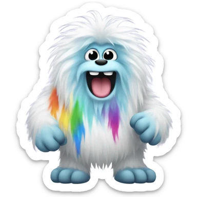  a yeti holding a rainbow poop sticker