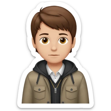 Create emoji of a boy with brown hair and brown eyes too, he is very modern  sticker