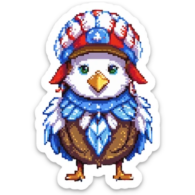 pixel art of Yankee Doodle, classic American character with a feathered cap, cheerful expression sticker