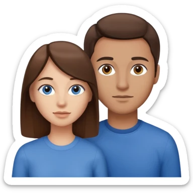 couple homme cheveux raide châtains et yeux bleu et femme cheveux raide chatains et yeux marron sticker