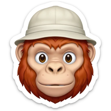 red haired gorilla head with white hat, apple style emoji, no text, facing slightly left sticker