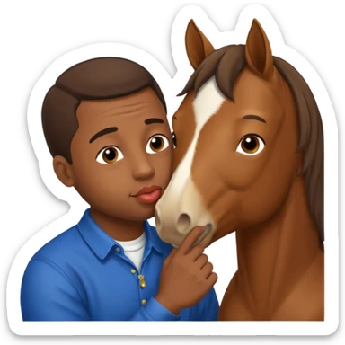 Black guy kissing on the lips with horse with down syndrome sticker