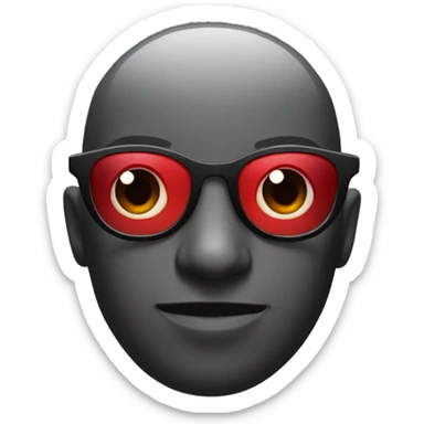 a black emoji with a red color on his forehead and glasses with nerd eyes sticker